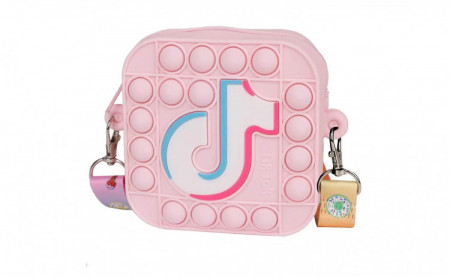 Jucarie senzoriala 4 in1, Fidget Toys, Geanta cu bule Pop It pentru copii, TikTok, Roz Deschis