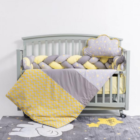 Lenjerie 6 piese pentru patut copii Gray-Yellow fara baldachin 120x60
