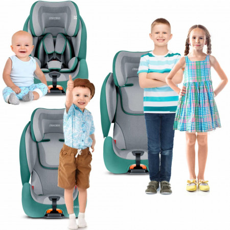 Scaun auto pentru copii, 9 - 36 kg, cu ISOFIX, pozitie reglabila, Ricokids, Qway, Gri Menta