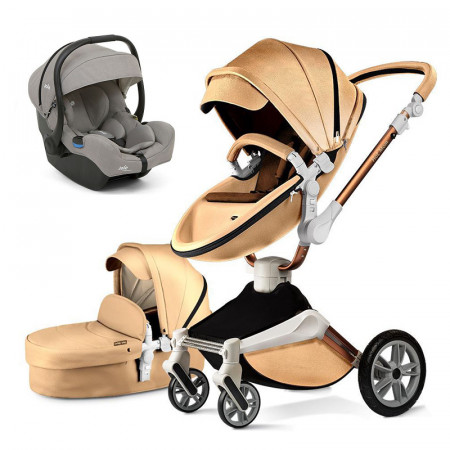 Set 3 in 1 - Carucior Hot Mom 360 Champagne 2 in 1 + Scoica auto Joie i-Size i-Gemm 2 Pebble