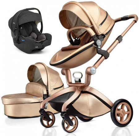 Set 3 in 1 - Carucior Hot Mom Premium Champagne 2 in 1 + Scoica auto Joie i-Size i-Gemm 2 Shale