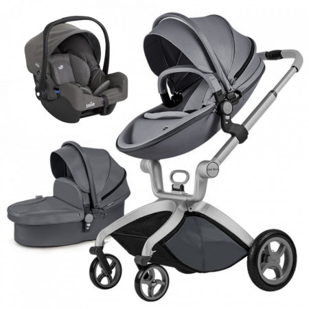 Set 3 in 1 - Carucior Hot Mom Premium Dark Grey 2 in 1 + Scoica auto Joie Gemm Foggy Grey