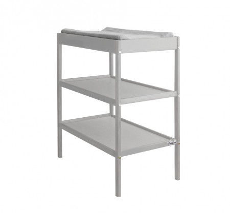 Woodies Changer Grey - Masa de Schimbat Pentru Bebelusi Lemn Masiv, 76cm x 44cm x 86 cm, Cu 2 Rafturi De Depozitare Inalte