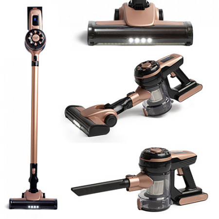 Adler - Aspirator vertical fara fir 2 in 1, 250W, 3 accesorii de curatare, capacitate colectare 0.8l, Negru/Auriu, AD 7044