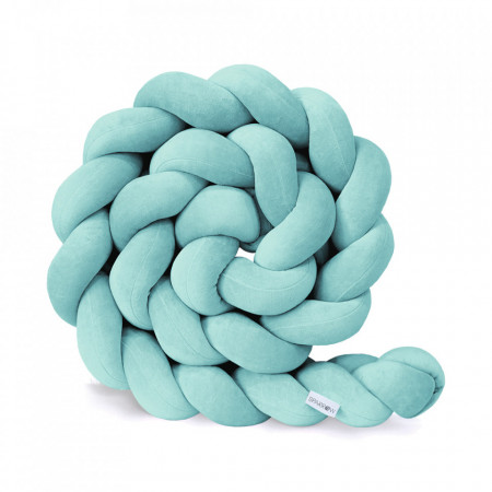 Protectie impletita pentru patut copii, din bumbac catifelat, Sparrow, Velvet Azure, 200 cm
