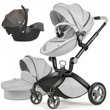 Set 3 in 1 - Carucior Hot Mom Premium Grey 2 in 1 + Scoica auto Joie Gemm Foggy Gray