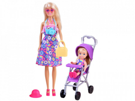 Set papusa Anily mama si fetita la plimbare, accesorii incluse