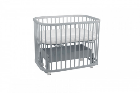 Patut Rotund pentru Copii, Multifunctional, Waldin, 5in1, cu Sistem de Leganare, Saltele Incluse, Co-Sleeper, Tarc de Joaca, Masa si Scaun pentru Activitati, Culoare Gri