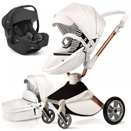 Set 3 in 1 - Carucior Hot Mom 360 Alb 2 in 1 + Scoica auto Joie i-Size i-Gemm 2 Shale
