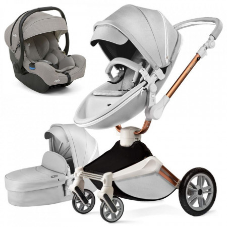 Set 3 in 1 - Carucior Hot Mom 360 Gri 2 in 1 + Scoica auto Joie i-Size i-Gemm 2 Pebble