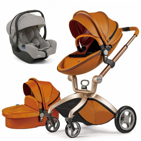 Set 3 in 1 - Carucior Hot Mom Premium Brown 2 in 1 + Scoica auto Joie i-Size i-Gemm 2 Pebble
