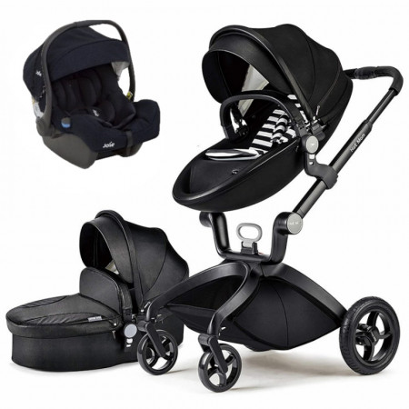 Set 3 in 1 - Carucior Hot Mom Premium Negru 2 in 1 + Scoica auto Joie Gemm Navy Blazer