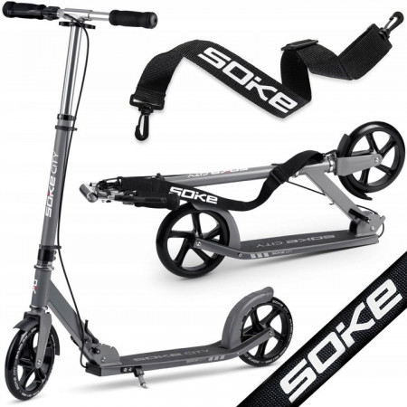 Trotineta de oras, Clasica, cu 2 roti, frana de mana, Soke, City, Aluminiu, Greutate maxima utilizator 100 Kg, Gri