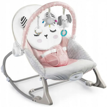 Balansoar pentru copii, cu vibratii, 2 trepte de inclinare, bara de jucarii, Ricokids, Roz