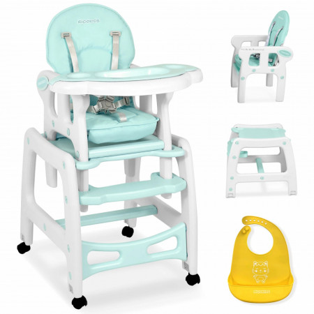 Ricokids - Scaun de masa 5 in 1, balansoar, hranire, joaca, scaun cu masa, Sinco, turcoaz