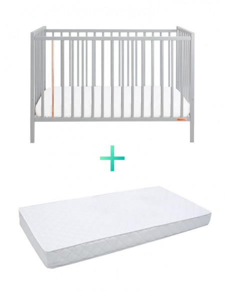 Set Patut Bebe Din Lemn Masiv Woodies Stardust Gri , 120 cm x 60 cm + Saltea Cocos Confort II 10 cm