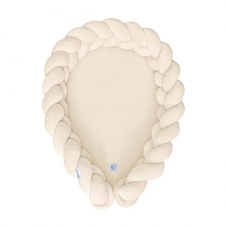 Babynest 2in1 pentru copii, cu margini impletite, din bumbac catifelat, Sparrow Velvet, Almond