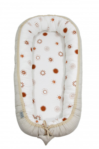 Babynest pentru copii, 80 x 50 cm, ajustabil, portabil, reductor patut, Tiny Star Sunshine & Beige