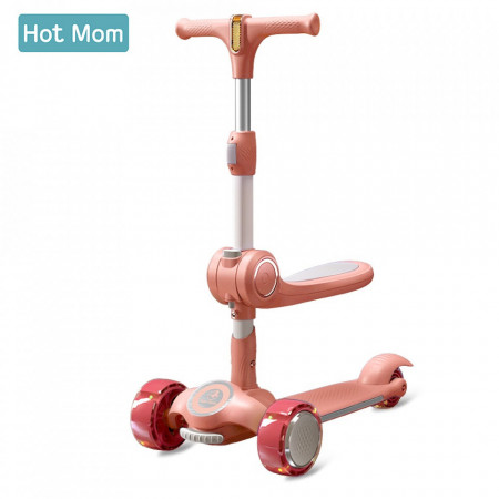 Hot Mom Wind Rider Pink Seat - Trotineta cu Scaun, Pentru Copii 2 - 9 ani, Structura Robusta, Ghidon Flexibil, Usor de Manevrat, Pana la 50 kg
