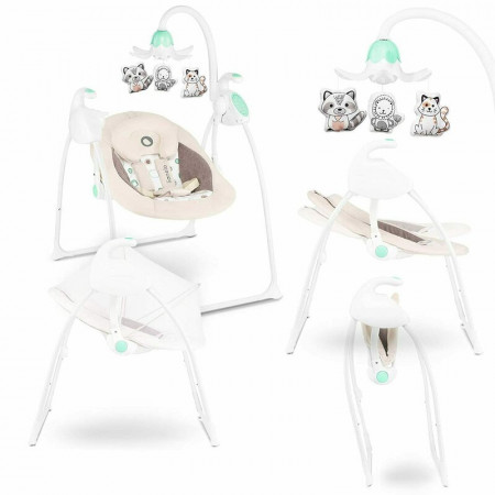 Lionelo - Balansoar Electric pentru Copii, Cu Senzor de Plans, Carusel electric si proiector, Cu melodii, 68x68 cm, Robin Beige