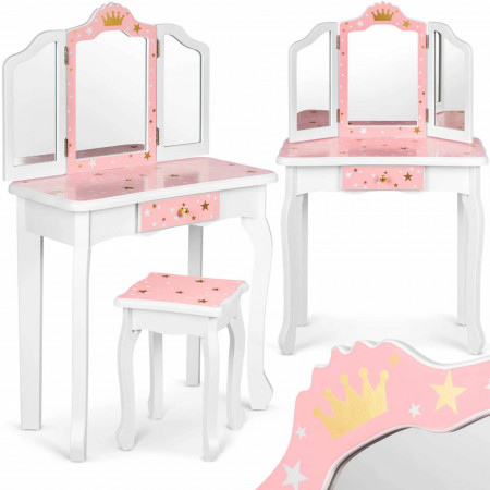 Masuta de toaleta din lemn, pentru copii, sertar, oglinzi plabile, Ricokids, 60 x 29 x 98 cm