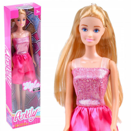 Papusa Anily, cu par lung si rochie roz, 30 cm