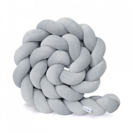 Protectie impletita pentru patut copii, din bumbac catifelat, Sparrow, Velvet Classic Gray, 200 cm