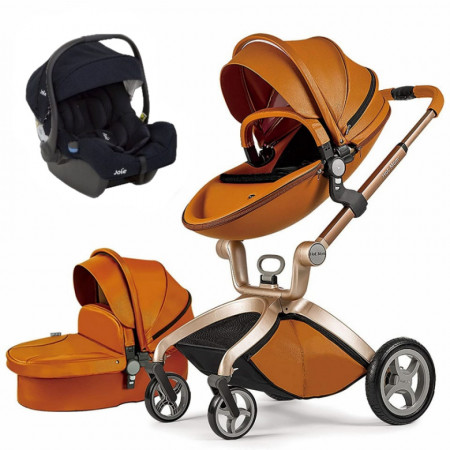 Set 3 in 1 - Carucior Hot Mom Premium Brown 2 in 1 + Scoica auto Joie Gemm Navy Blazer