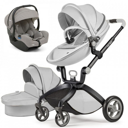 Set 3 in 1 - Carucior Hot Mom Premium Grey 2 in 1 + Scoica auto Joie i-Size i-Gemm 2 Pebble