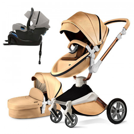 Set 4 in 1 - Carucior Hot Mom Champagne 2 in 1 + Scoica auto Joie i-Size i-Gemm 2 Pebble + Baza isofix i-Base