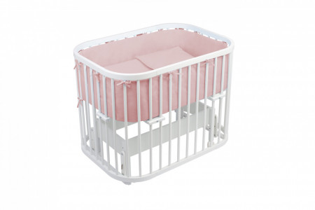 Waldin - Patut pentru copii Rotund 5in1 Alb cu Echipament Roz, cu Sistem de Leganare, Saltele Incluse, Transformabil, Co-Sleeper, Tarc de Joaca, Masa si Scaun pentru Activitati