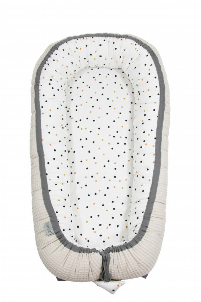 Babynest pentru copii, 80 x 50 cm, ajustabil, portabil, reductor patut, Tiny Star, Confetti & Beige