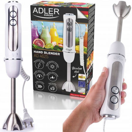 Blender de mana, Adler, AD 4625W, 850 W, 5 setari de viteza, functie turbo, lame din otel inoxidabil, Alb, Severno