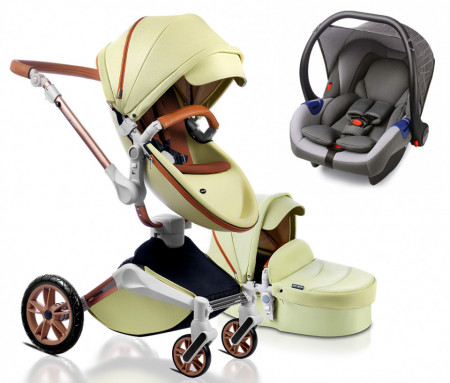 Carucior Hot Mom 360 Fistic 3 in 1 pentru copii intre 0 - 36 luni, cu un design modern cu cadru din aluminiu si pernita din spuma ergonomica Eva