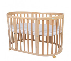 Patut Oval Evolutiv pentru Copii, Multifunctional, 7in1, Saltele Incluse, Transformabil, Masa de Schimbat, Co-Sleeping, Tarc de Joaca, Birou, Scaune, Waldin, Natural