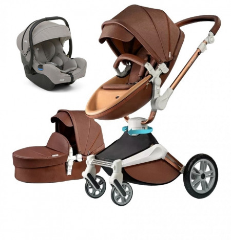 Set 3 in 1 - Carucior Hot Mom 360 Coffe 2 in 1 + Scoica auto Joie i-Size i-Gemm 2 Pebble