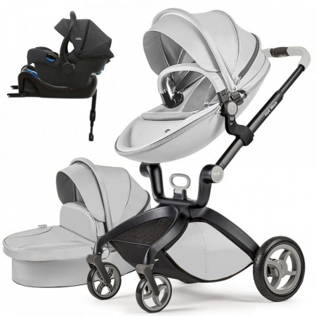 Set 4 in 1 - Carucior Hot Mom Premium Grey 2 in 1 + Scoica auto Joie i-Size i-Gemm 2 Shale + Baza isofix i-Base