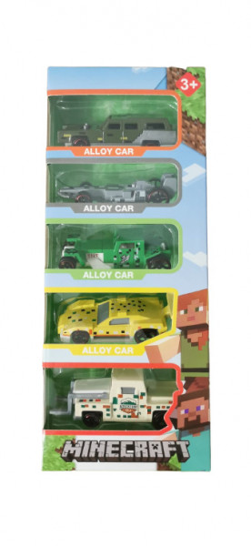 Set 5 Masinute Metalice tip Minecraft, 8 cm, Multicolor