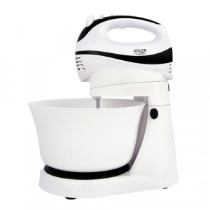 Adler - Mixer cu bol rotativ, 300 W, Bol 2.5 l, 5 Viteze + Turbo, Alb/Negru, AD 4206