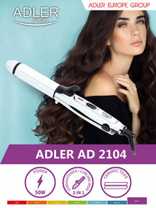 Adler - Placa de par si ondulator 2 in 1, ceramica, incalzire rapida, AD-2104
