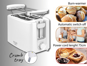 Adler - Prajitor de paine, putere 1000W, 2 felii, 6 trepte de rumenire, AD-3223
