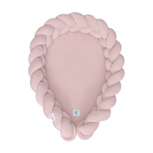 Babynest 2in1 pentru copii, cu margini impletite, din bumbac catifelat, Sparrow Velvet, Powder Pink