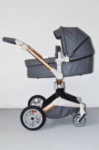 Carucior Copii Hot Mom 360 Dark Grey 2 in 1, varsta intre 0 si 36 de luni, landou spatios, modul sport