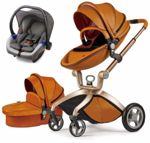 Carucior Copii Hot Mom Premium 3 in 1 Brown, varsta intre 0 si 36 de luni, sigur si usor de folosit
