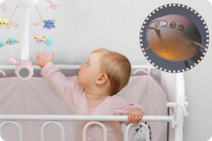Carusel mobil, Ricokids, cu proiector de lumini si telecomanda, stelute colorate, jucarii, temparizator, RK-813, Roz
