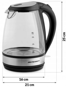 Fierbator electric din sticla, Berdsen, 1.7L BD-703, Negru cu Argintiu