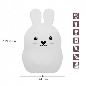 Lampa de Veghe pentru Copii, Iepuras, din Silicon, Moale, 9 lumini LED, alimentare USB, Lumina Reglabila, Telecomanda, Severno Rabbit, Alb