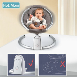 Leagan electric mobil pentru copii, cu Bluetooth, Temporizator, 5 viteze de leganare, inclinatie reglabila, Hot Mom, BB200, Grey