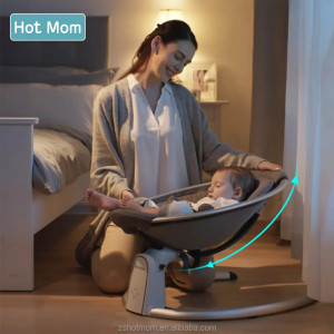 Leagan electric mobil pentru copii, cu Bluetooth, Temporizator, 5 viteze de leganare, Inclinatie reglabila, Scaun bumbac, reglabil, Hot Mom, BB200, Beige