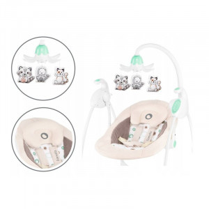 Lionelo - Balansoar Electric pentru Copii, Cu Senzor de Plans, Carusel electric si proiector, Cu melodii, 68x68 cm, Robin Beige